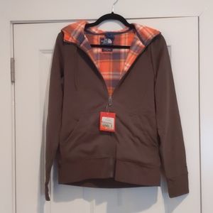 The North Face taupe green zip up